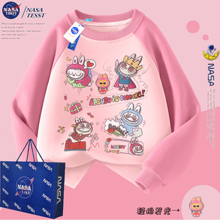插肩衛衣兒童秋冬加絨女孩可愛上衣潮 NASA聯名女童發光拉布布長袖
