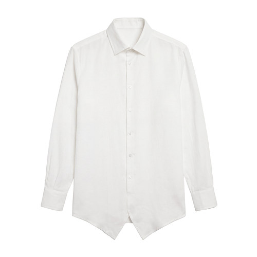 SOARIN复古英伦风翻领长袖衬衫 夏季透气斜下摆雅痞商务休闲衬衣