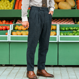 痞帅锥形九分裤 SOARIN英伦复古小脚西装 粗花呢那不勒斯修身 男 裤