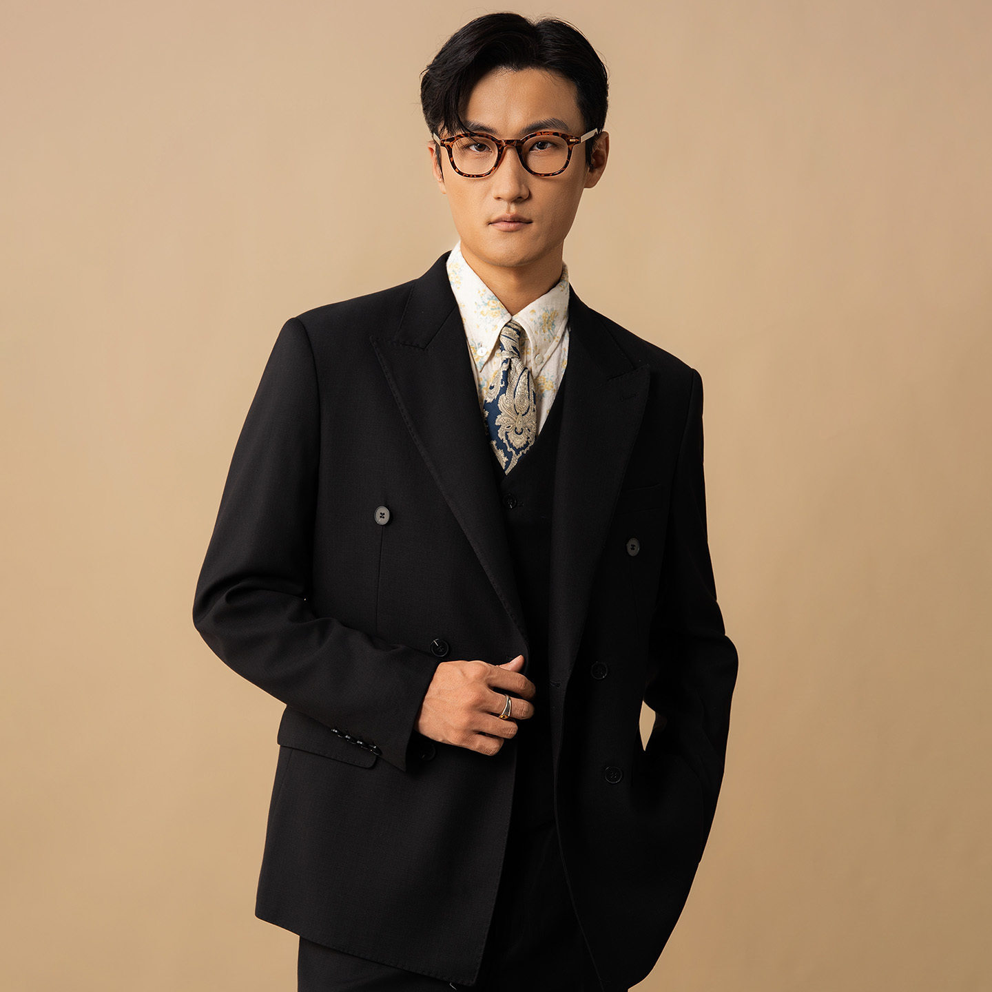 SOARIN英伦复古双排扣西装外套男高级感宴会绅士商务戗驳领单西服