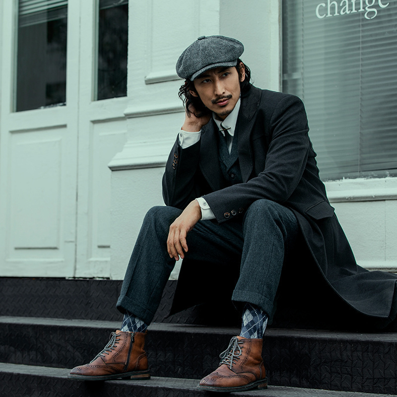 SOARIN英伦复古毛呢中长款大衣男