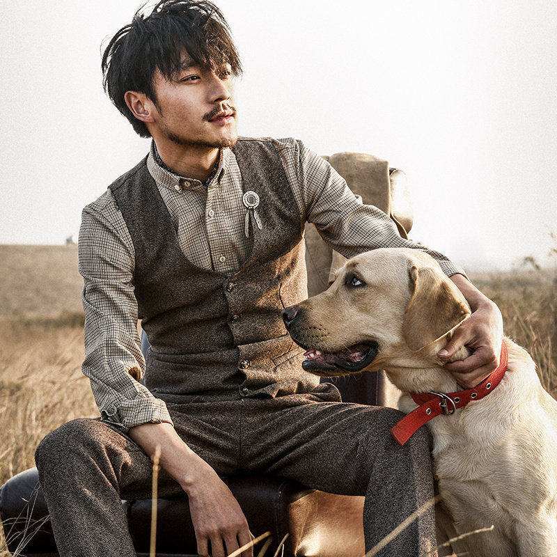 SOARIN复古英伦粗花呢西装马甲男人字纹浴血黑帮商务马夹背心坎肩