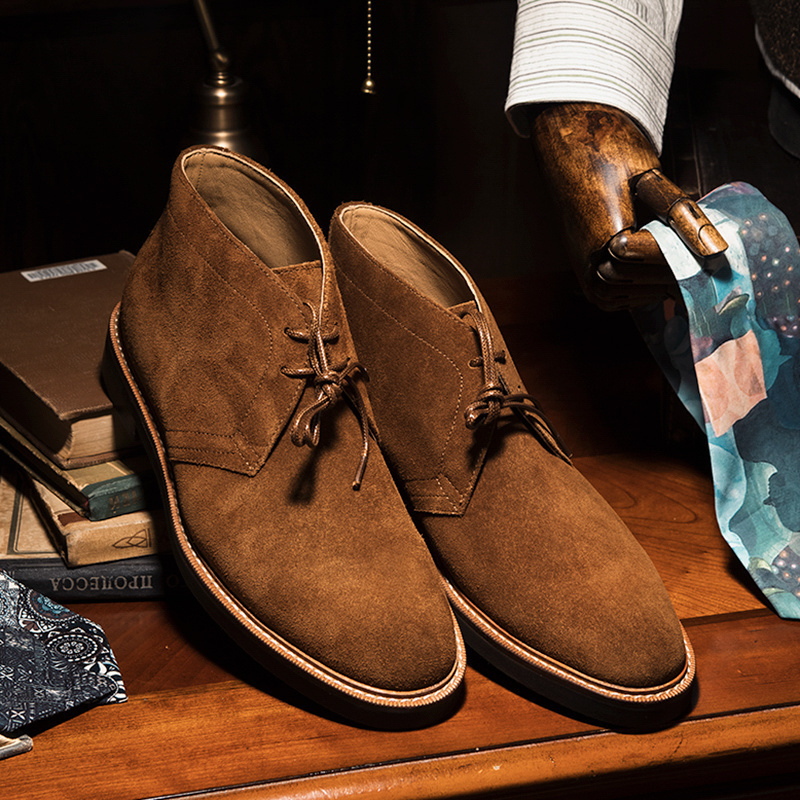 SOARIN英伦复古沙漠靴男 商务简约短靴户外工装靴高帮翻毛皮男靴