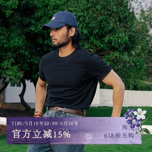 SOARIN美式 體恤 硬漢圓領(lǐng)休閑簡約百搭短袖 復(fù)古重磅純色打底T恤男