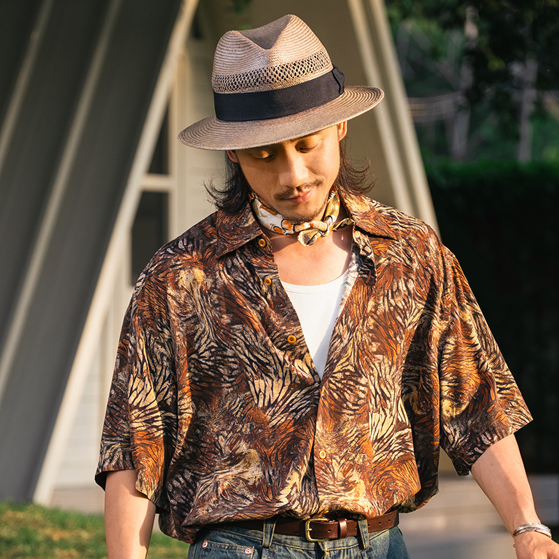 SOARIN复古雅痞印花巴洛克衬衣男轻薄夏威夷痞帅休闲宽松短袖衬衫