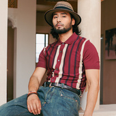 复古条纹针织polo衫 男 轻奢感透气薄款 SOARIN意式 商务翻领短袖 T恤