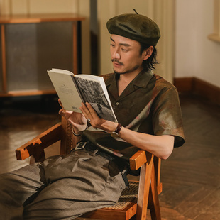 Vintage古着感巴洛克古巴领衬衣 男 SOARIN英伦风复古印花短袖 衬衫