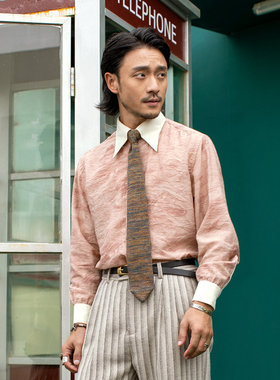 SOARIN 赫本风法式长尖领衬衫男 cleanfit中性风痞帅拼接长袖衬衣