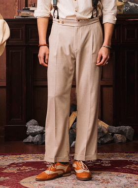 SOARIN英伦风复古格子西装裤男 夏季薄款商务休闲修身垂感九分裤