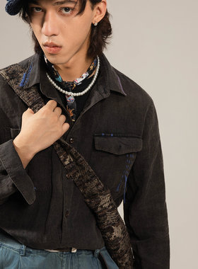 SOARIN【炒色做旧感】复古美式工装长袖衬衫男 雅痞休闲修身衬衣