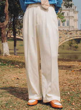 SOARIN意式老钱风那不勒斯白色西裤男 天丝商务绅士直筒垂感长裤