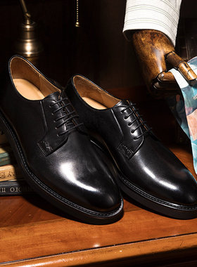 SOARIN英伦风复古男鞋真皮雕黑色皮鞋 尖头商务正装休闲布洛克鞋