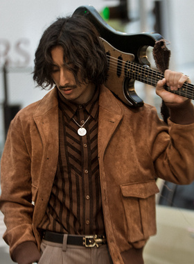 SOARIN美式复古麂皮外套男 阿美咔叽硬汉休闲宽松麂皮绒短款夹克