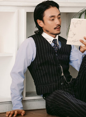 SOARIN英伦复古竖条纹西装马甲男 绅士商务休闲修身婚礼马夹背心