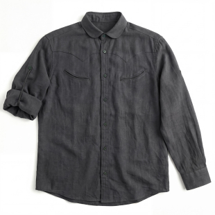 SOARIN复古美式雅痞西部风衬衫男 春夏天丝麻伊顿领透气长袖衬衣