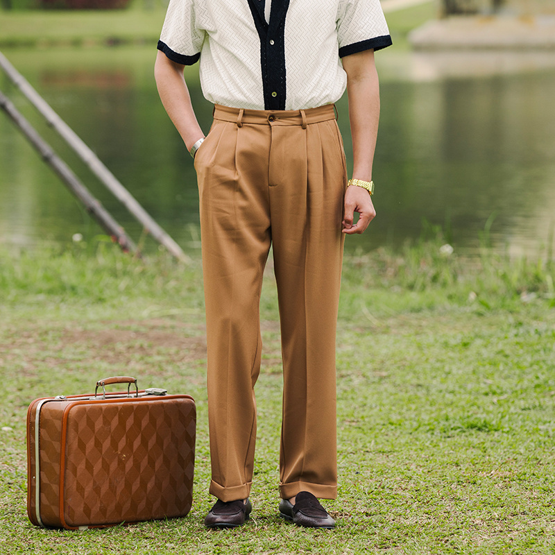 SOARIN英伦风复古免烫抗皱西装长裤男 商务通勤直筒修身垂感裤子