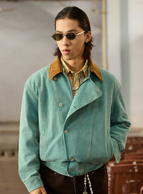 SOARIN美式复古拉链牛仔夹克男 高级感痞帅休闲宽松飞行员外套