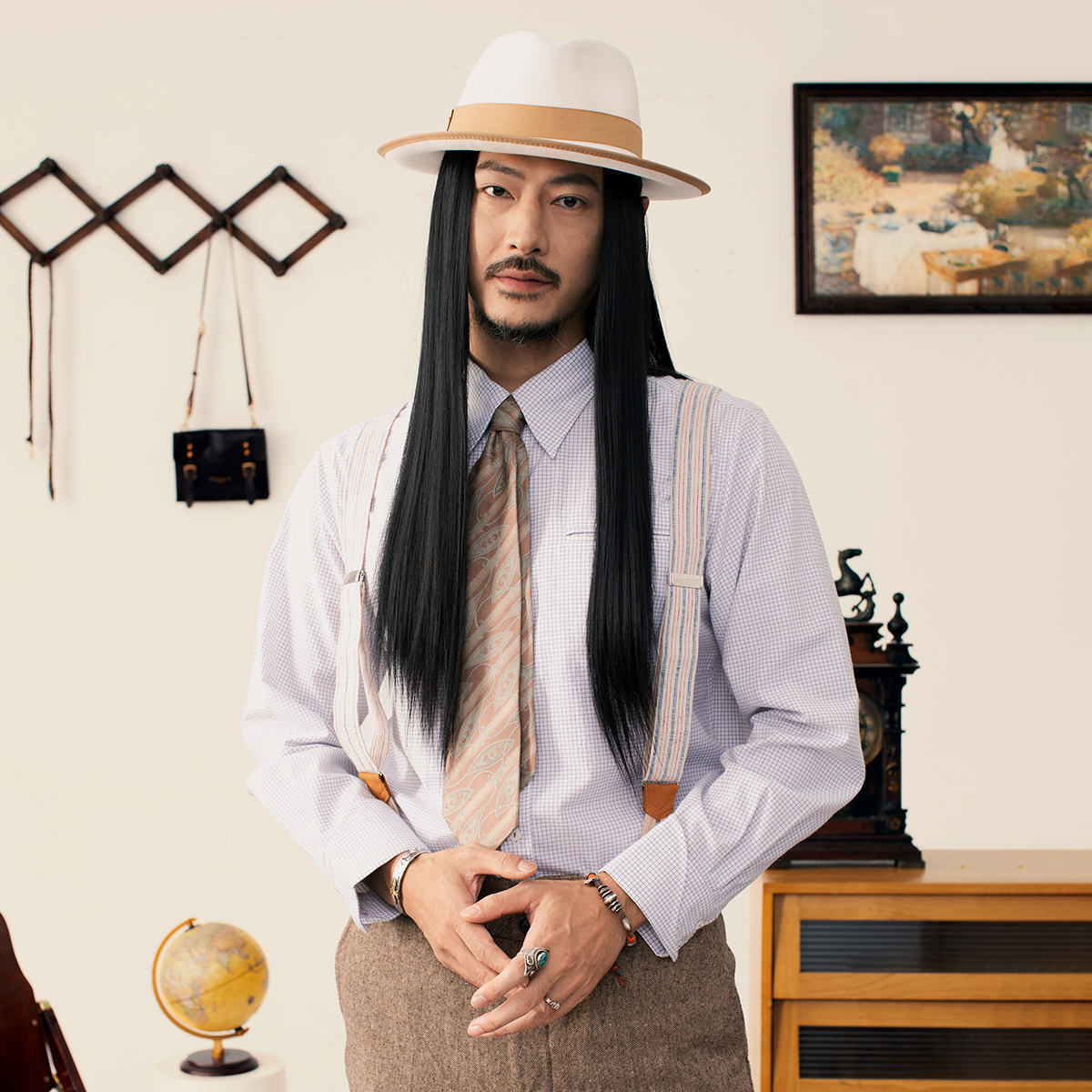 SOARIN【法式袖】英伦风复古小格子长袖衬衫男 商务绅士西装衬衣