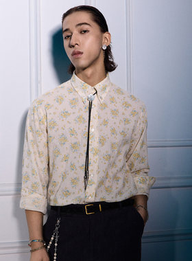 SOARIN复古意式印花长袖衬衫男 雅痞高级感中性风休闲碎花衬衣