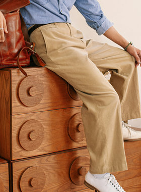 SOARIN美式工装复古灯芯绒休闲裤男 秋冬条绒保暖卡其色直筒长裤