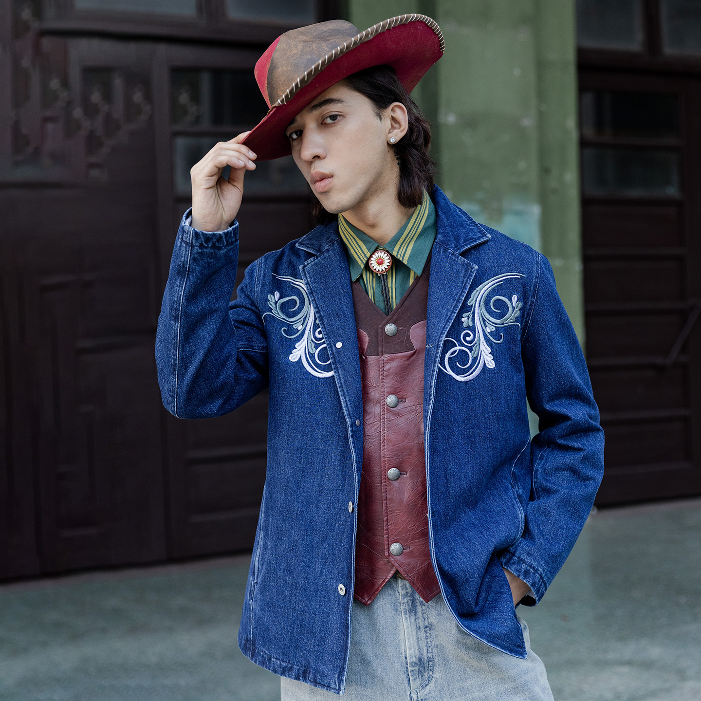 SOARIN美式复古刺绣牛仔夹克男 阿美咔叽雅痞休闲青年工装外套