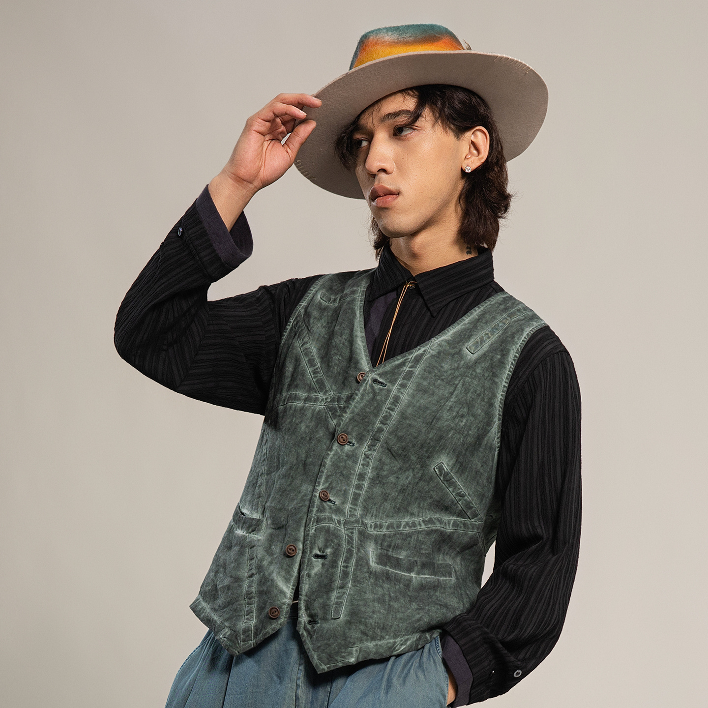 SOARIN【炒色做旧感】美式复古工装马甲男 休闲V领无袖马夹背心潮