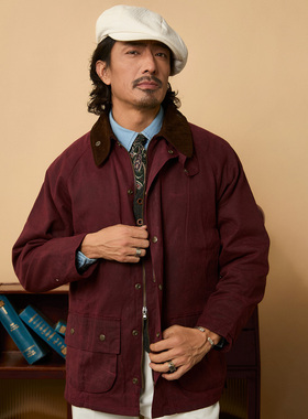 SOARIN复古美式工装油蜡布夹克男 重磅防风宽松猎装式机车服外套