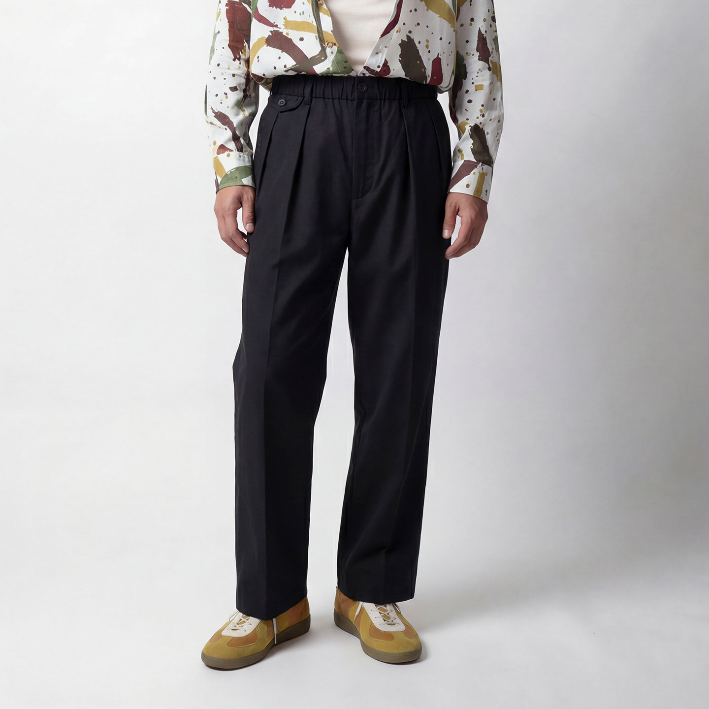 SOARIN英伦复古老钱风休闲西裤男 夏季百搭垂感松紧腰阔腿九分裤