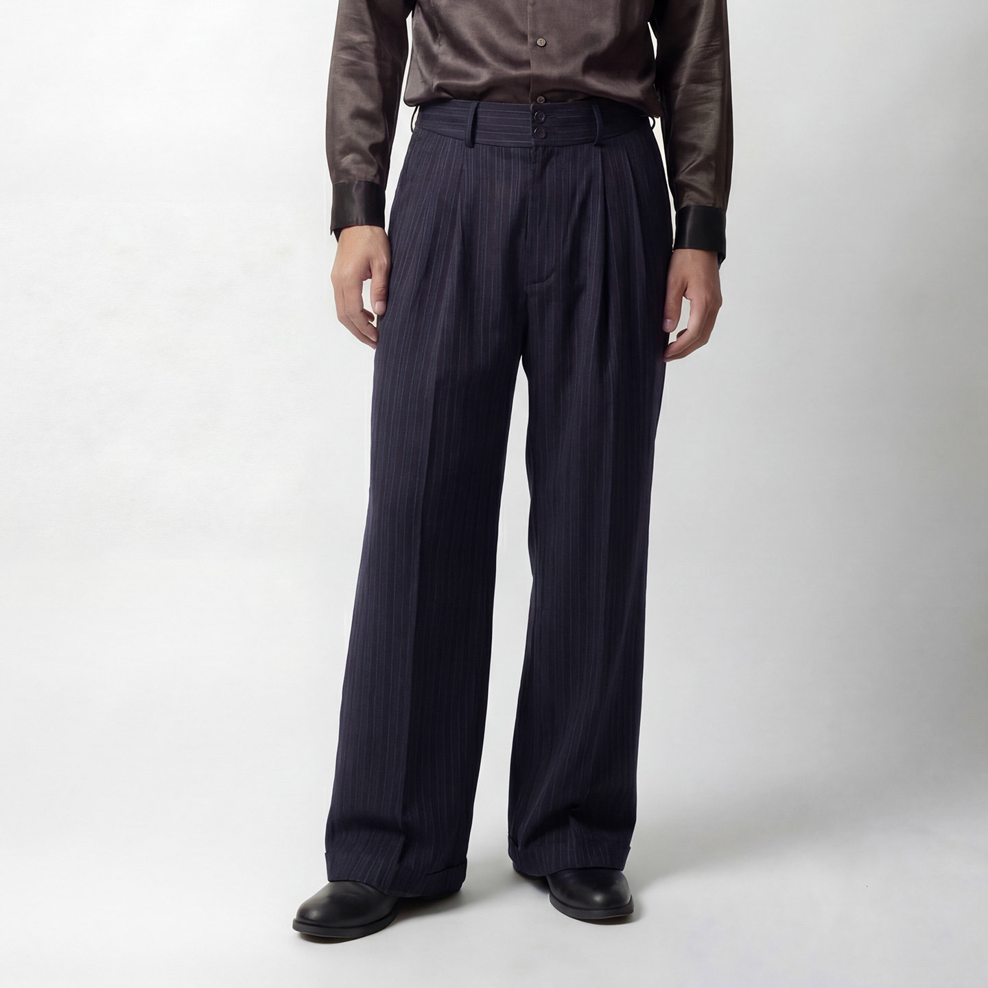 SOARIN复古英伦条纹宽褶阔腿九分裤 老钱风休闲高腰垂感西装裤男