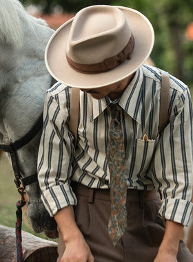 SOARIN英伦雅痞粗条纹蓝色长袖衬衫男高级感痞帅休闲纯棉西装衬衣