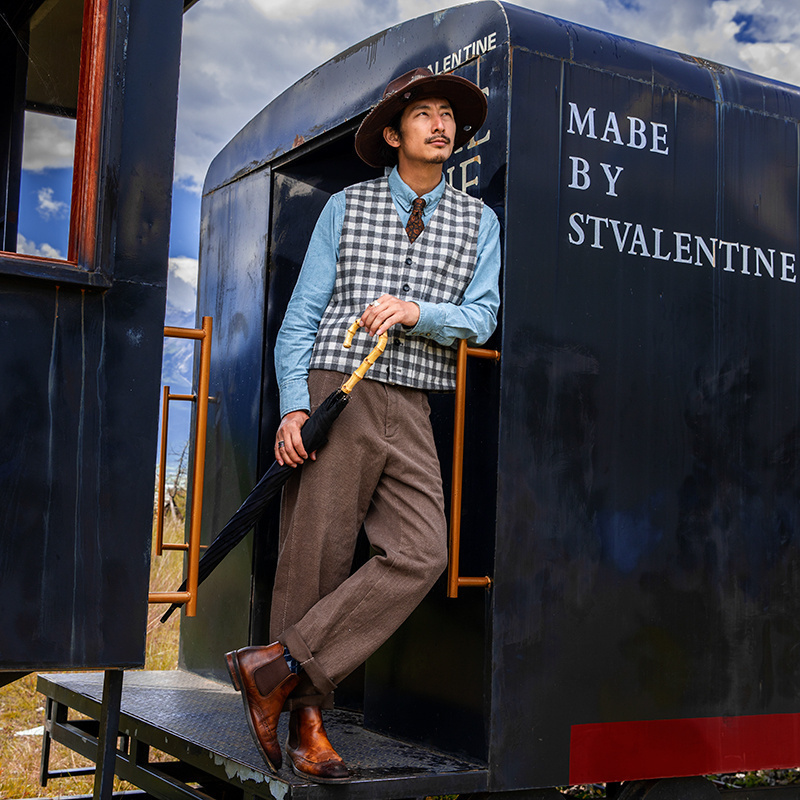 SOARIN美式复古格子马甲背心男