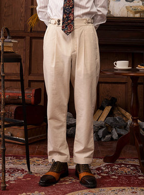 SOARIN英伦风复古那不勒斯西裤男夏季棉麻商务休闲修身锥形九分裤