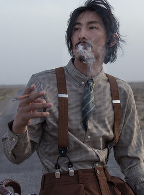 SOARIN英伦风复古格子长袖衬衫男 雅痞商务休闲修身免烫西装衬衣