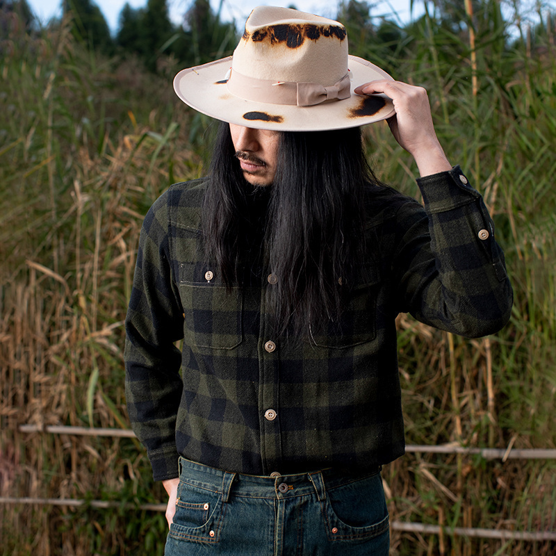 SOARIN美式复古格子长袖衬衫男