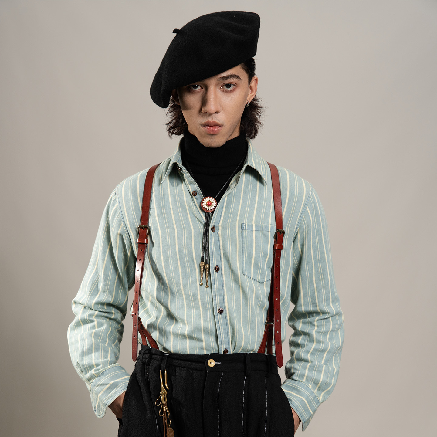 SOARIN美式复古条纹长袖衬衫男 vintage痞帅商务休闲纯棉西装衬衣