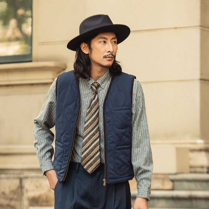 SOARIN美式复古工装棉服马甲男 阿美咔叽刺绣绗缝菱形格背心马夹