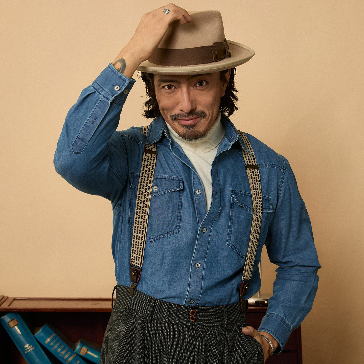 SOARIN美式复古工装牛仔衬衫男阿美咔叽秋冬重磅休闲长袖衬衣外套