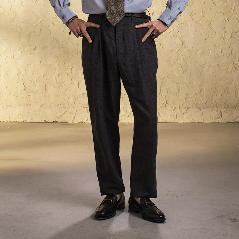 SOARIN英伦风复古威尔士格纹西裤男 夏季薄款棉麻休闲直筒九分裤