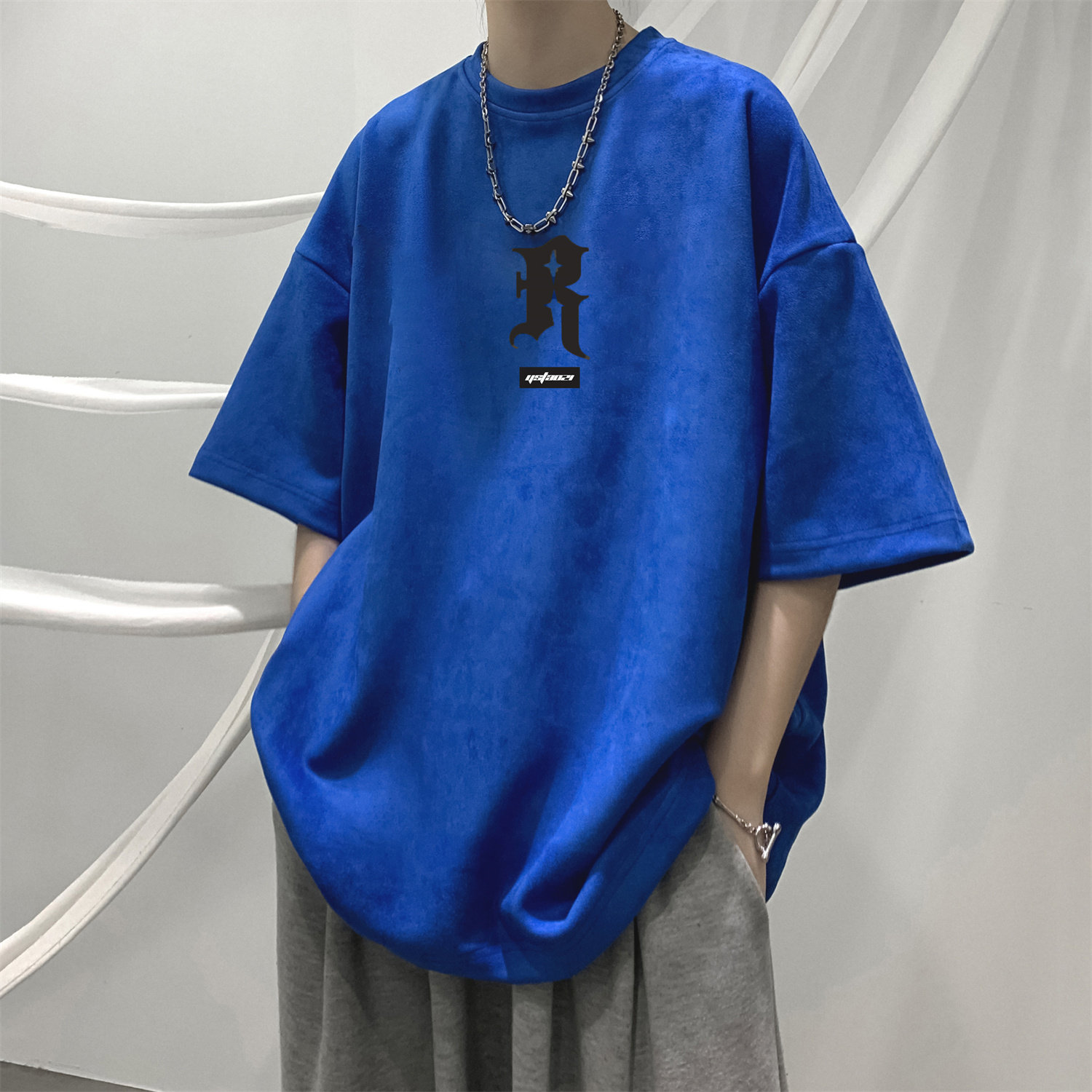 wassup candy复古短袖t恤男士夏季ins潮流宽松五分袖美式街头衣服图片