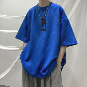 wassup candy复古短袖t恤男士夏季ins潮流宽松五分袖美式街头衣服图片
