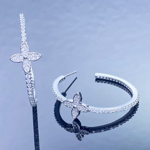 纯银耳针乐队的海边张天爱同款耳环大圈镶钻气质花朵耳饰明星周边