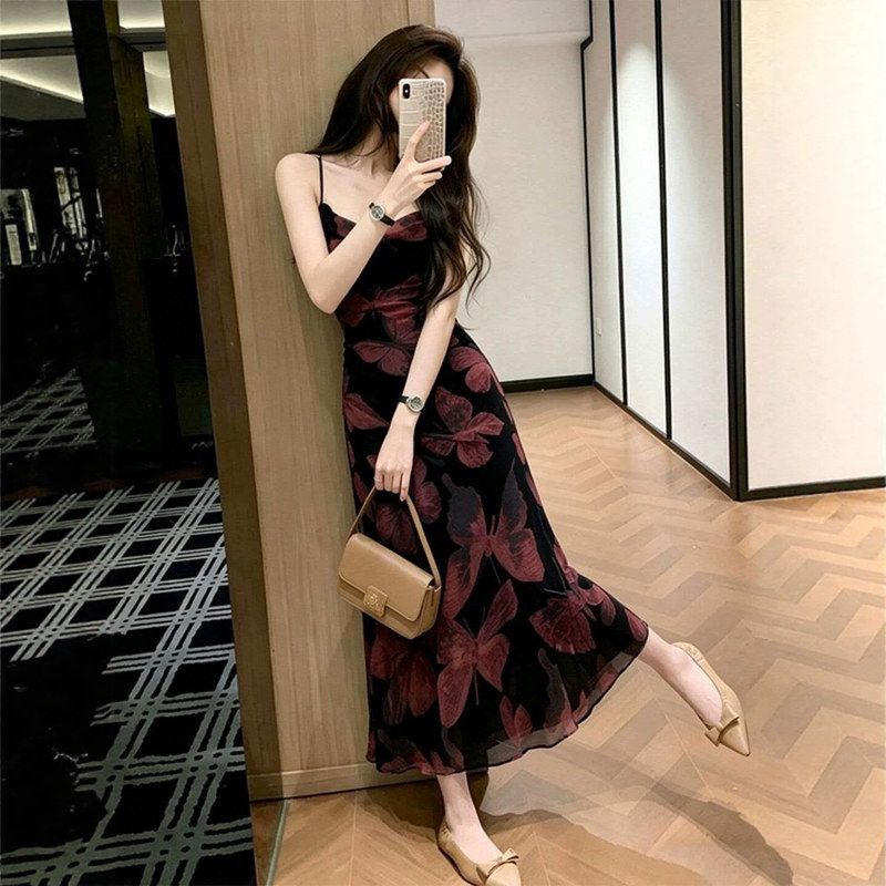 吊带连衣裙印花风女显瘦法式裙