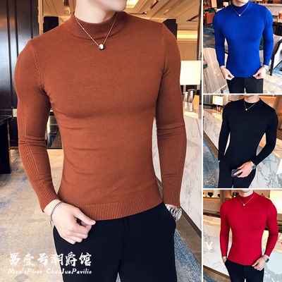 修身毛衣潮牌针织男打底衫半高领