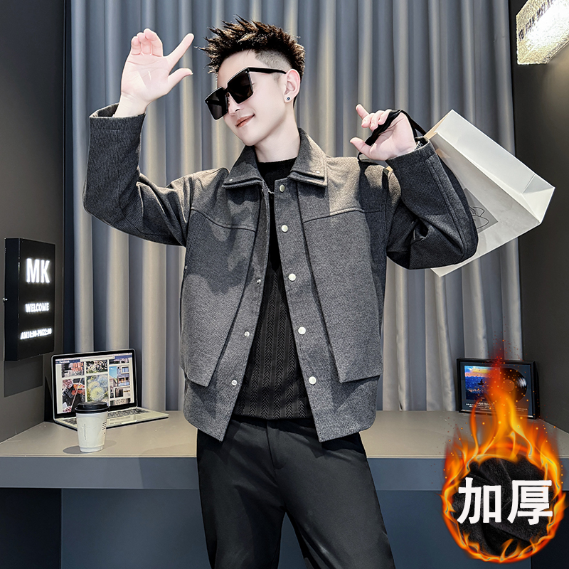 秋冬加厚款夹克男士潮牌呢料上衣