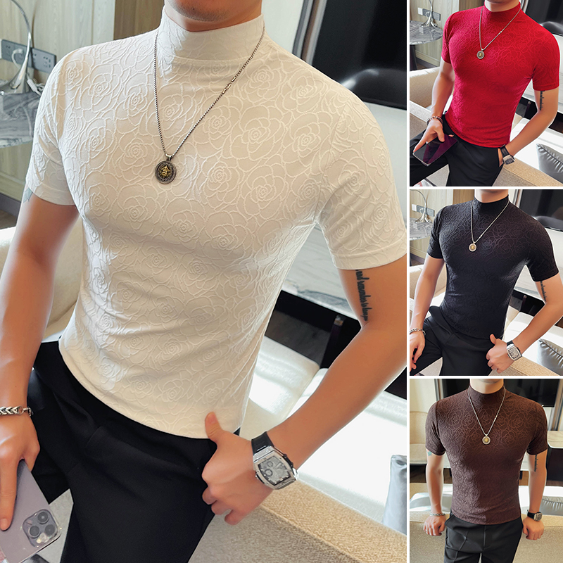 半高领t恤男短袖高级感潮流上衣