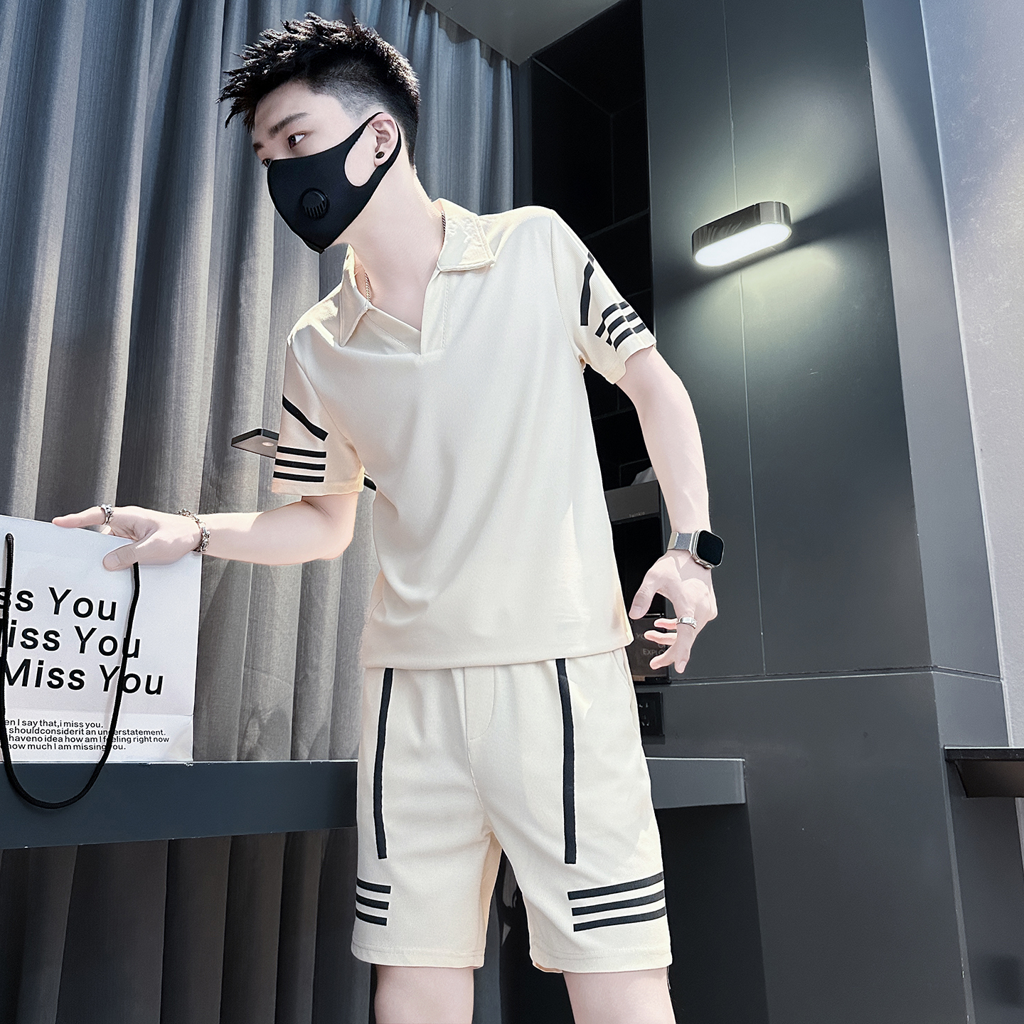 夏季休闲短袖套装男士POLO衫一套
