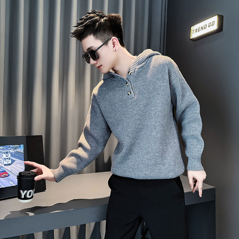 秋冬加厚毛衣男士潮牌连帽针织衫