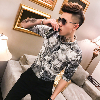 印花短袖衬衫潮牌高级感痞帅男装