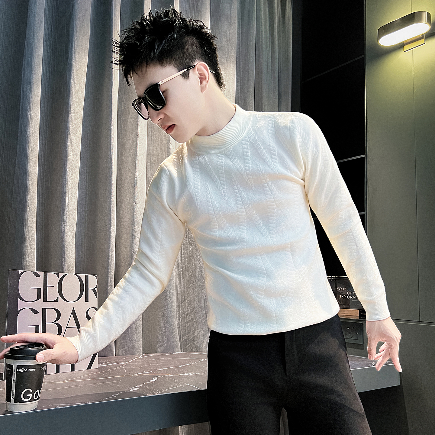 冬季半高领毛衣男款高级感针织衫