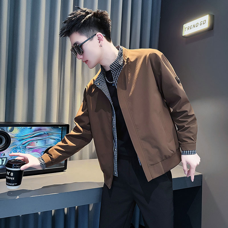 痞帅夹克男款立领潮流假两件上衣